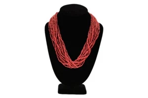 Vintage Red Coral Necklace Collie Multi Row w Metal Clasp 82 Grams Perfect Gift - Picture 1 of 5