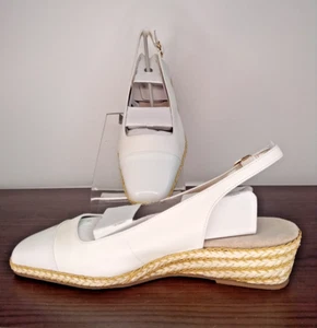 David Tate White Leather Slingback Wedge Low Heel Shoe, Sz 10.5W - Picture 1 of 6