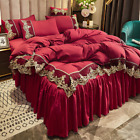 Wedding Bedding Sets Luxury Lace Embroidery Cotton Cover Bed Skirt Bed Cover Set