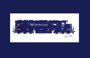 Pan Am Railways SD40-2M #617 11""x17"" estampado enmarañado firmado por Andy Fletcher - Imagen 1 de 1
