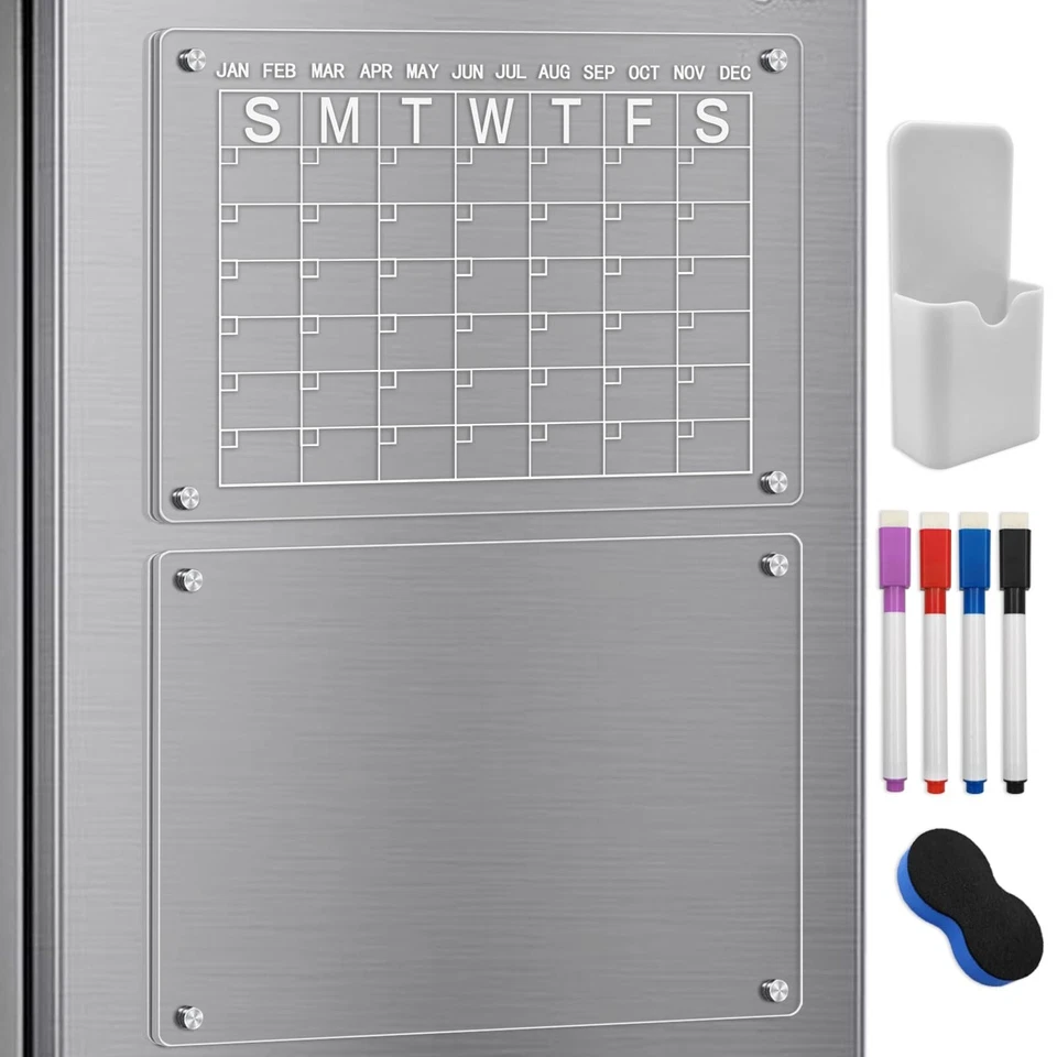 Acrylic Calendar for Fridge, Clear Dry Erase Board for Refrigerator, Set of 2 - Image 1 of 1
