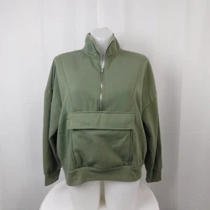 Love Mood Plus Size Half-Zip Fleece Cargo Pocket Pullover - Olive, Large #538 - Picture 1 of 5