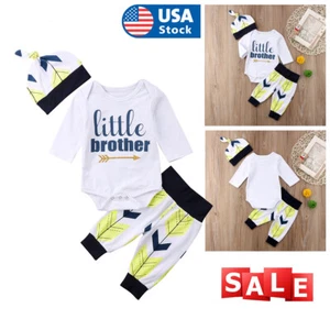 Newborn Kid Baby Boy Bodysuit Outfits Long Sleeve Romper Pants Hat Clothes Set - Picture 1 of 9
