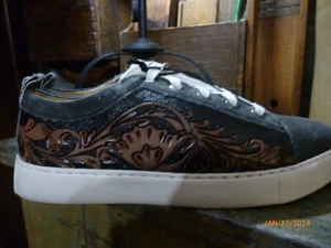 Myra Damenschuhe schwarz Canvas mit verzierten Lederseiten Größe 8 NEU!! - Bild 1 von 10