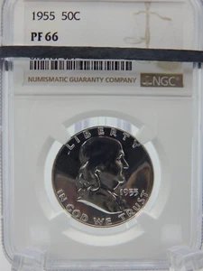1955 FRANKLIN MEZZO DOLLARO NGC GRADO PF66 - PROVA (BT196) - Foto 1 di 6