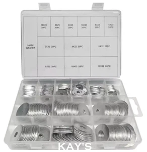 240 Piece Penny Washers Assorted M2 M4 M6 M8 M10 M12 Mudguard Washer Zinc Plated - Picture 1 of 3