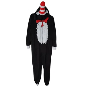 Dr. Seuss The Cat In The Hat Adult Hooded Fleece Jumpsuit Costume - Picture 1 of 7