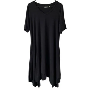 LOGO LOUNGE Midikleid schwarz asymmetrisch Größe Large Ellenbogenärmel Stretch neu ohne Etikett - Bild 1 von 5