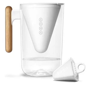 Soma 10-Cup Water Filter Pitcher – White with Sustainable Wood Handle – Open Box - Picture 1 of 2