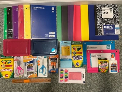 School Supplies, 29 Pieces/ Notebooks, Pencil Cases, Binder Pouches, Crayons… - Image 1 of 4
