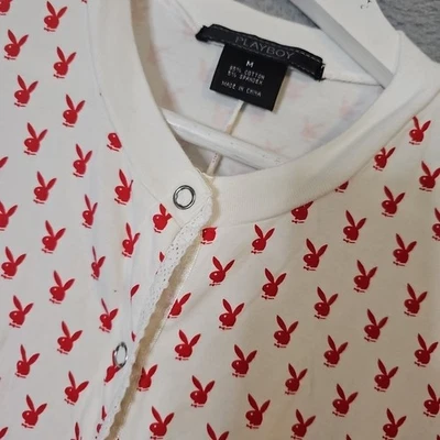  PLAYBOY One Piece Pajamas Long Underwear All Over Print Red & White Size M - Image 1 of 4