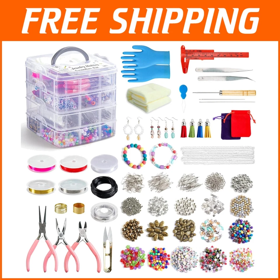 Jewelry Making Kit Supplies 1960 Pcs Bead Findings Bracelet Necklace Gift Girls