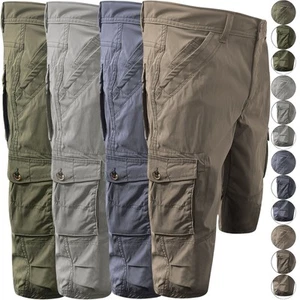 Mens Cargo Shorts Long 4 Way Stretch Below Knee Elasticated Gym Fitness Pocket - Picture 1 of 5