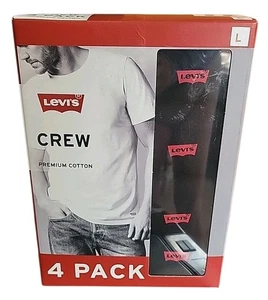 LEVIS Men's SIZE L 4 Pack Black Crew Neck Premium Cotton Logo T Shirt Set NIB - Picture 1 of 2