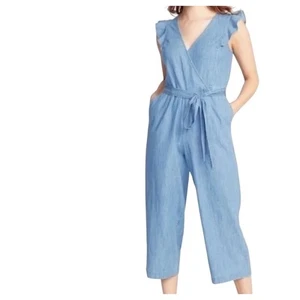 NWT Old Navy blue soft denim ruffle sleeveless jumpsuit womens medium coastal - Picture 1 of 12