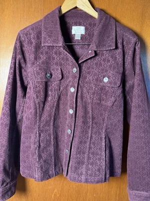 Christopher & Banks Mujer Chaqueta Pana Púrpura Talla L Botón Delantero Otoño Foto 1 de 4