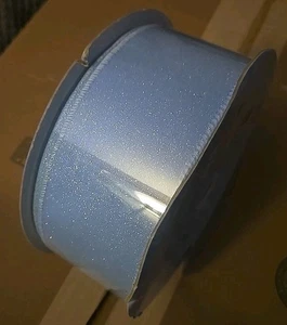 Kirkland Wire-Edged Ribbon 2.5" Wide 50 YD 1 Pack Baby Blue Ribbon GLITTER - Picture 1 of 2