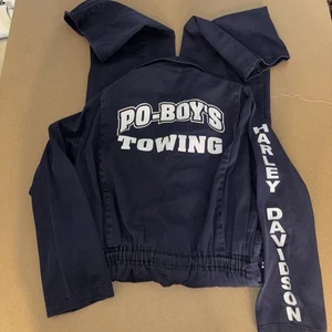 Vintage Harley Davidson Coveralls Po-Boys Towing 44L Distressed Cool Blue - Picture 1 of 9