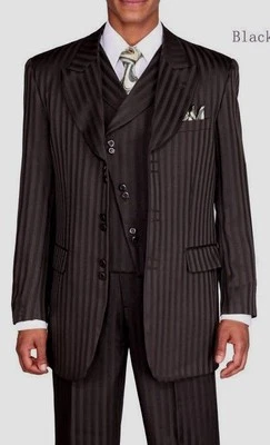 Men's 3 piece w/Vest Fashion Suit Tone on Tone Stripe/Shadow Stripes 29197V - Image 1 of 4