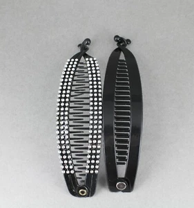 Black silver set of 2 banana hair clips claw teeth comb plastic 5" space - Picture 1 of 10