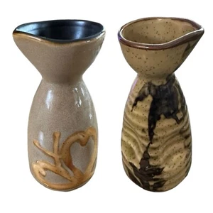 Pier 1 Japan Steinzeug Sake Flasche Dekanter 5" (2 Stück) Sammlerstück asiatisch - Bild 1 von 9