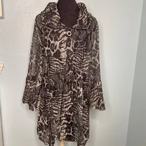 Urban Mangoz Jacket Women Plus Size 1X Sheer Animal Print Lightweight Mid-Length - Picture 1 of 10