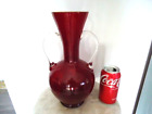 vintage retro ruby red art glass vase twin handle large  31cm 1960's