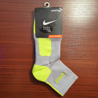LeBron James Original Nike Elite Socks Quarter Cut Size Large Grey/Volt Green - Image 1 of 4
