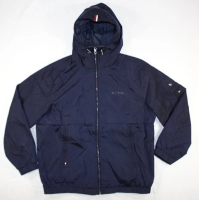 Tommy Hilfiger Jacket Men's L Regatta RWB Bomber Hooded Waterproof Navy Blue - Image 1 of 4