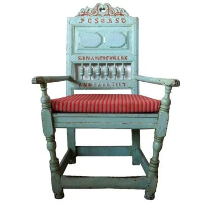 Scarce Antique Danish LARS HUGGER PEDERSEN Folk Art Painted Birch Armchair 1817 - Image 1 of 4