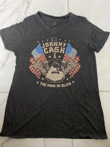 Women's Johnny Cash T-Shirt- Zion Print- The Man In Black With Flag- Size L - Picture 1 of 5
