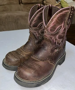 Stivali cowboy Justin Gypsy donna da lavoro taglia 9B marrone/rosa punta acciaio stile WKL9980 - Foto 1 di 10