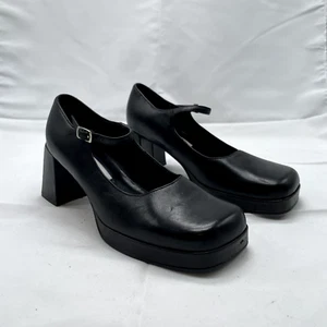 90s Y2K Vintage Steve Madden Platform Mary Jane Heels 5.5  Black Square Toe - Picture 1 of 12