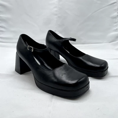 90s Y2K Vintage Steve Madden Platform Mary Jane Heels 5.5  Black Square Toe - Image 1 of 4