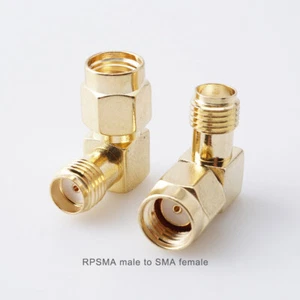 RP SMA Elbow Adaptor Right Angle Gold Female Socket To Male Plug Coupler 2PACK - Picture 1 of 10