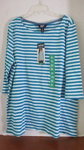 LAND'S END Teal Blue 3/4 SLEEVE BOAT NECK PIMA COTTON TOP SHIRT Women's XL ~NWT - Picture 1 of 4