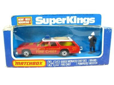 RARE Matchbox SuperKings K-67 Dodge Monaco Fire Chief - Green Triangle, Tan Roof - Image 1 of 4
