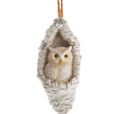 Tree Owl Ornament - Resin Forest Rustic White Snow Cabin Woodland Critter Bird