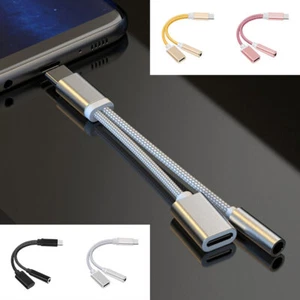 2 in 1 Type-C USB C to 3.5mm AUX Audio Headphone Jack Adapter Charger Cable NEW - Photo 1 sur 16
