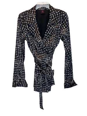 Elegante Chaqueta Envolvente Negra Geométrica Corbata Cintura Traje Abrigo Para Mujer Talla MEDIANA Foto 1 de 4