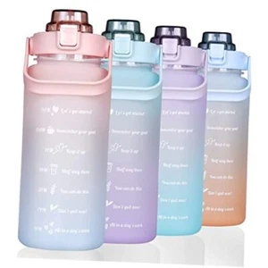 Large Motivational Water Bottle with Straw Time Marker BPA Free for pink-blue - Picture 1 of 7