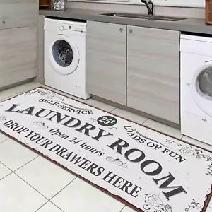 Farmhouse Laundry Room Area Rugs 20"X59" Non Slip Waterproof Laundry Floor Mat D - Picture 1 of 12