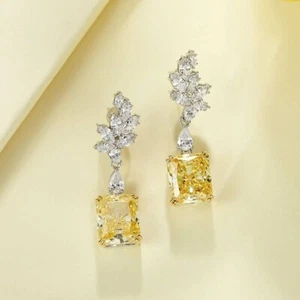 935 Silver With Simulated 9.79 TCW Citrine & Sapphire Women's Floral Earrings - Picture 1 of 8
