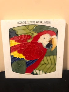 RED PARROT  TRIVET OR  WALL  HANGING TILE DECOR ART - Picture 1 of 4