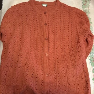 Vtg Sara Morgan Women’s Sweater L Cable Knit Button Down Cardigan Coral Size Xx - Picture 1 of 7