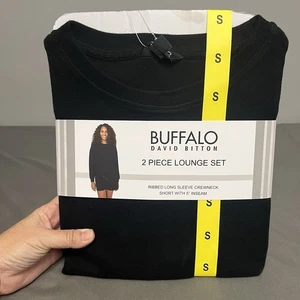 Neu Buffalo Damen Schlafanzug 2-teilig schwarz Set Langarmshirt & Shorts Small - Bild 1 von 4