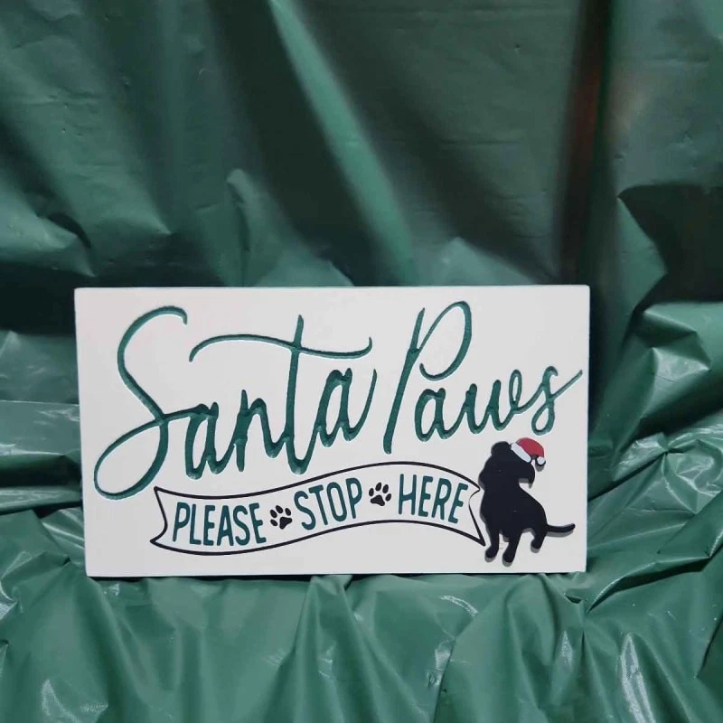 Letrero de madera de vacaciones Papá Noel Please Stop Here perro cachorro decoración Foto 1 de 1