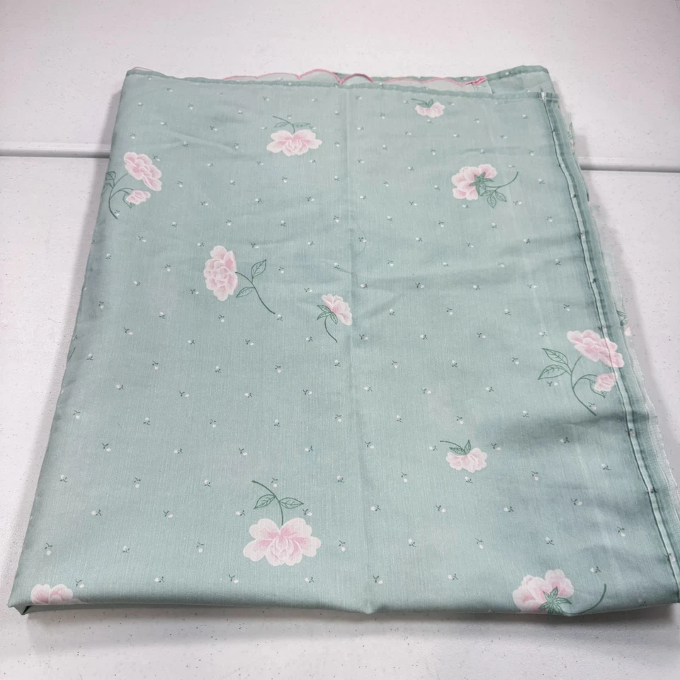 vintage burlington flat sheet queen green large blooms floral blend y2k 90s 80s - Image 1 of 4