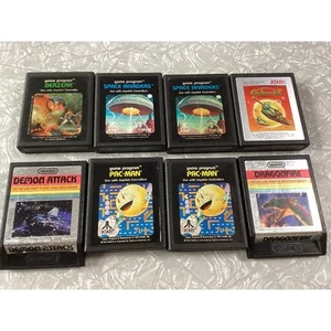 Lot of 8 Atari Video Game Cartridges Pac Man Space Invaders Dragonfire - Picture 1 of 6