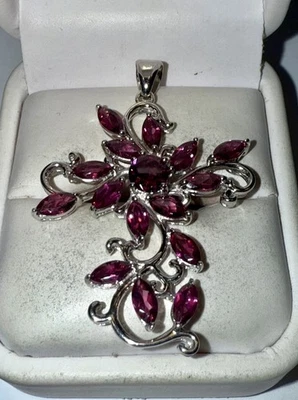 ESTATE Pink Tourmaline Gemstone Cluster Solid Sterling Silver Pendant - Image 1 of 4